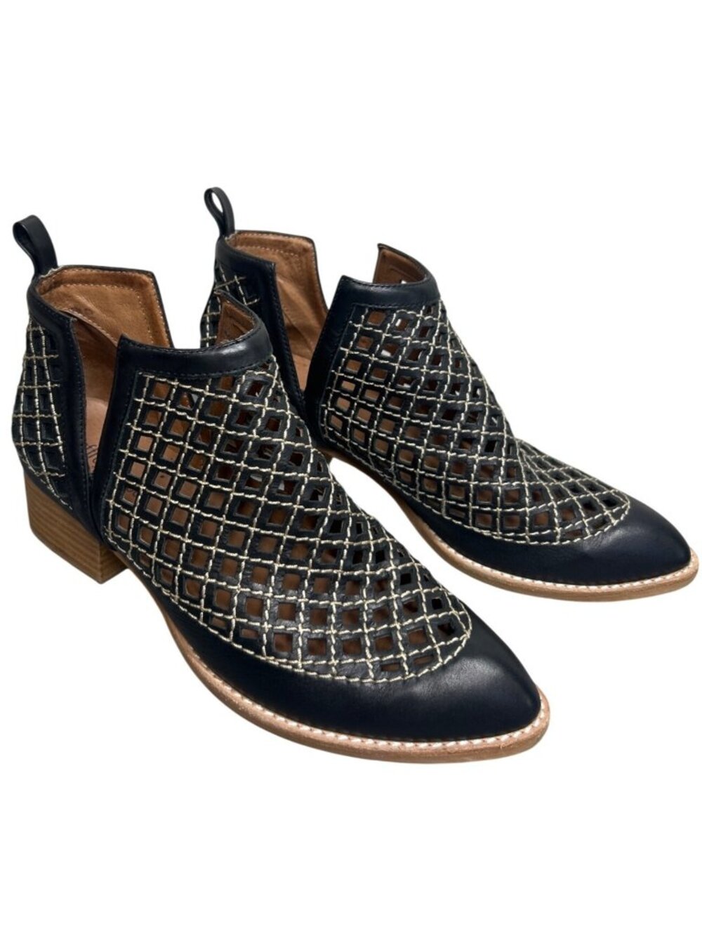 Jeffrey Campbell Taggart Cutout Booties Women 8 Black Leather Woven Boho Artisan